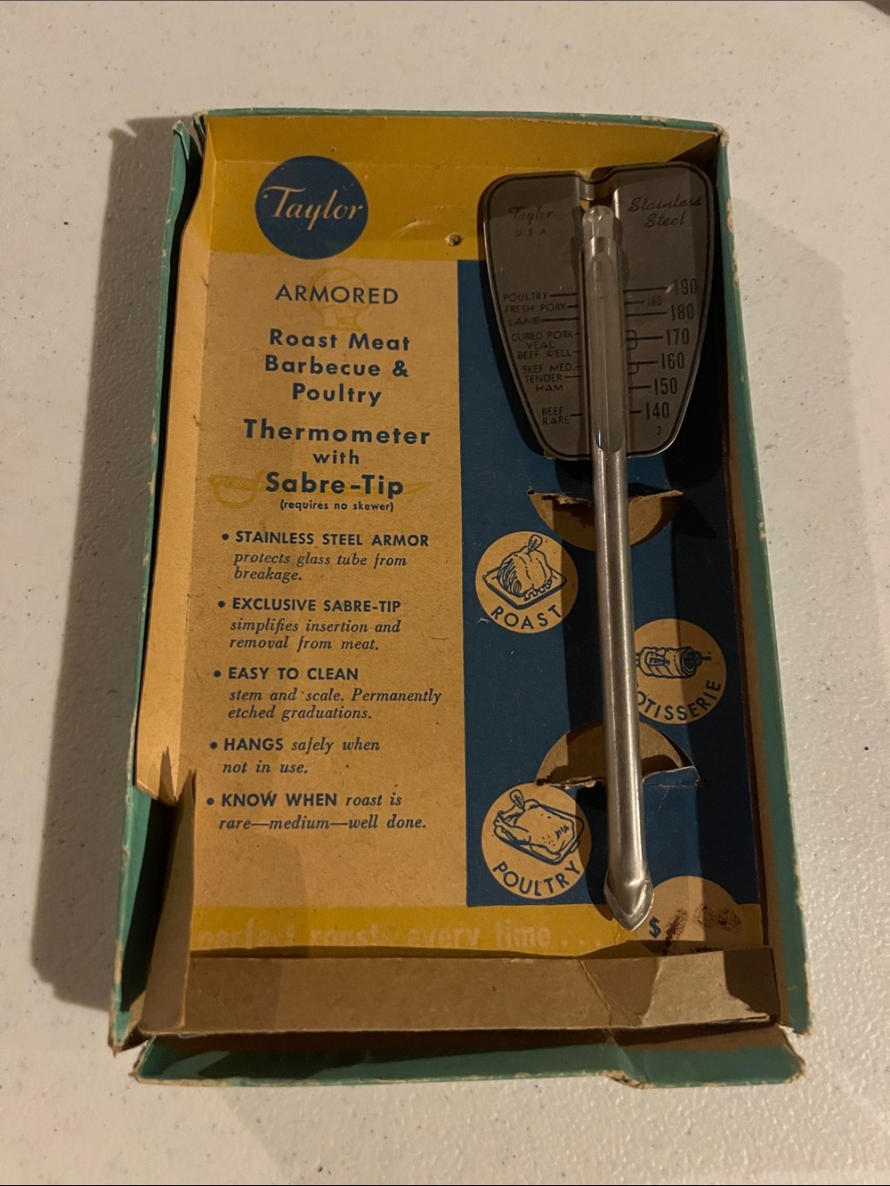 Vintage Taylor Stainless Steel Thermometer
